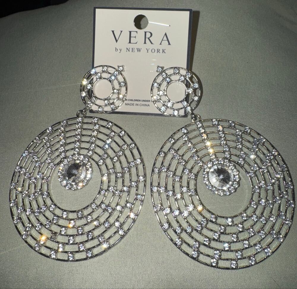 VERA by New York Silvertone Rhinestone Statement Earrings